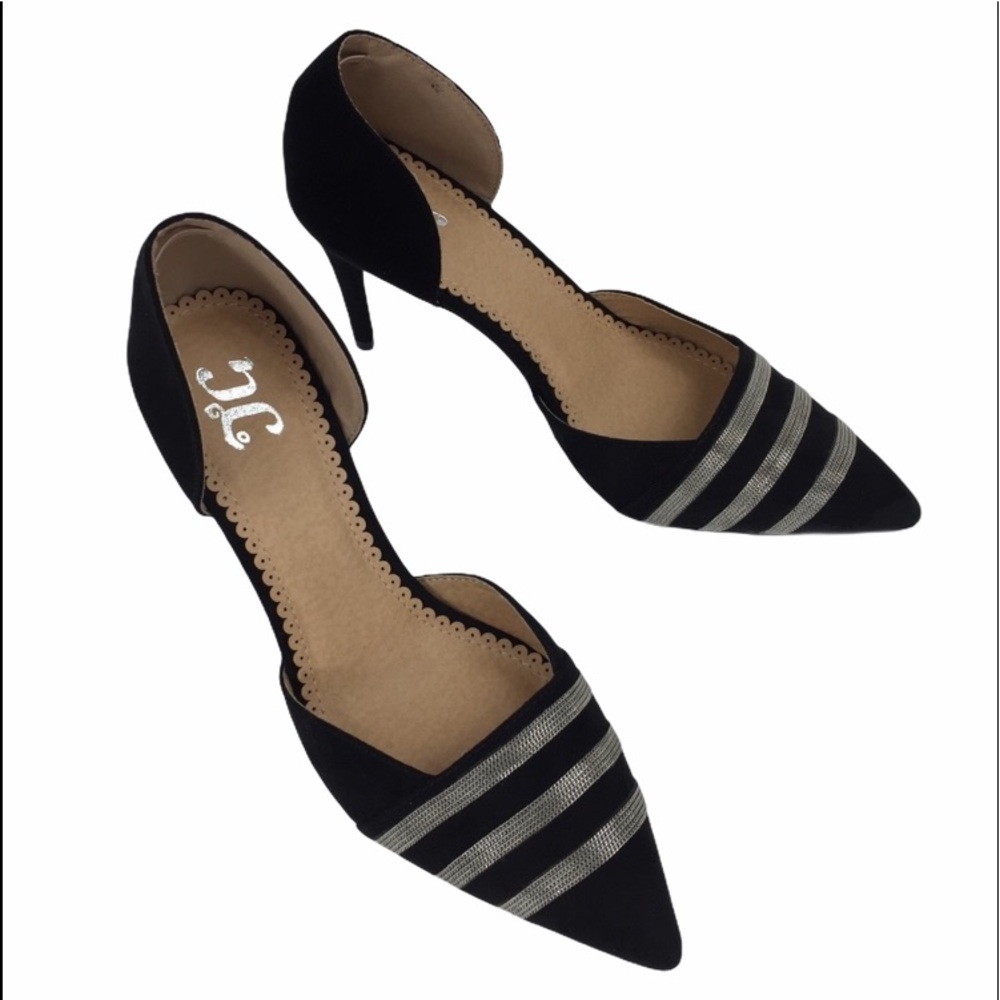 Juicy Couture Black Heels Metal Chain Stripes